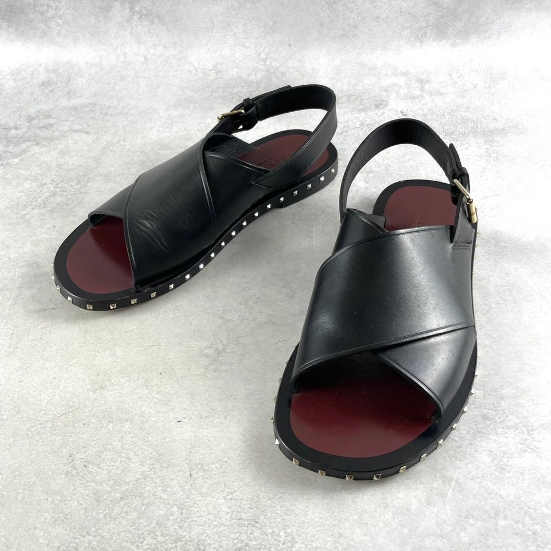 VALENTINO GARAVANI Rockstud Sandals Black Leather 42 (27cm) Men’s Auth FROM JPN thumbnail 11
