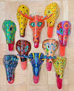 Lot of 10 Guatemalan Barong Long Tongue Wooden Animal Masks Hand Carved Painted