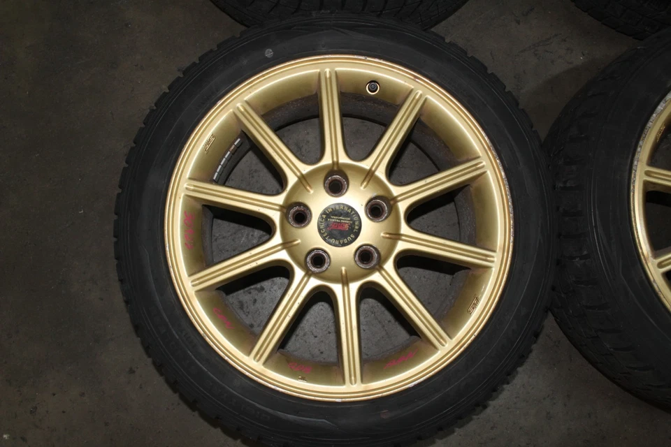 Subaru WRX STi Gold Enkei Rims W Tires 17x8 +53 5x114 OEM JDM Wheel Mags JDM — 第 2/4 张图片
