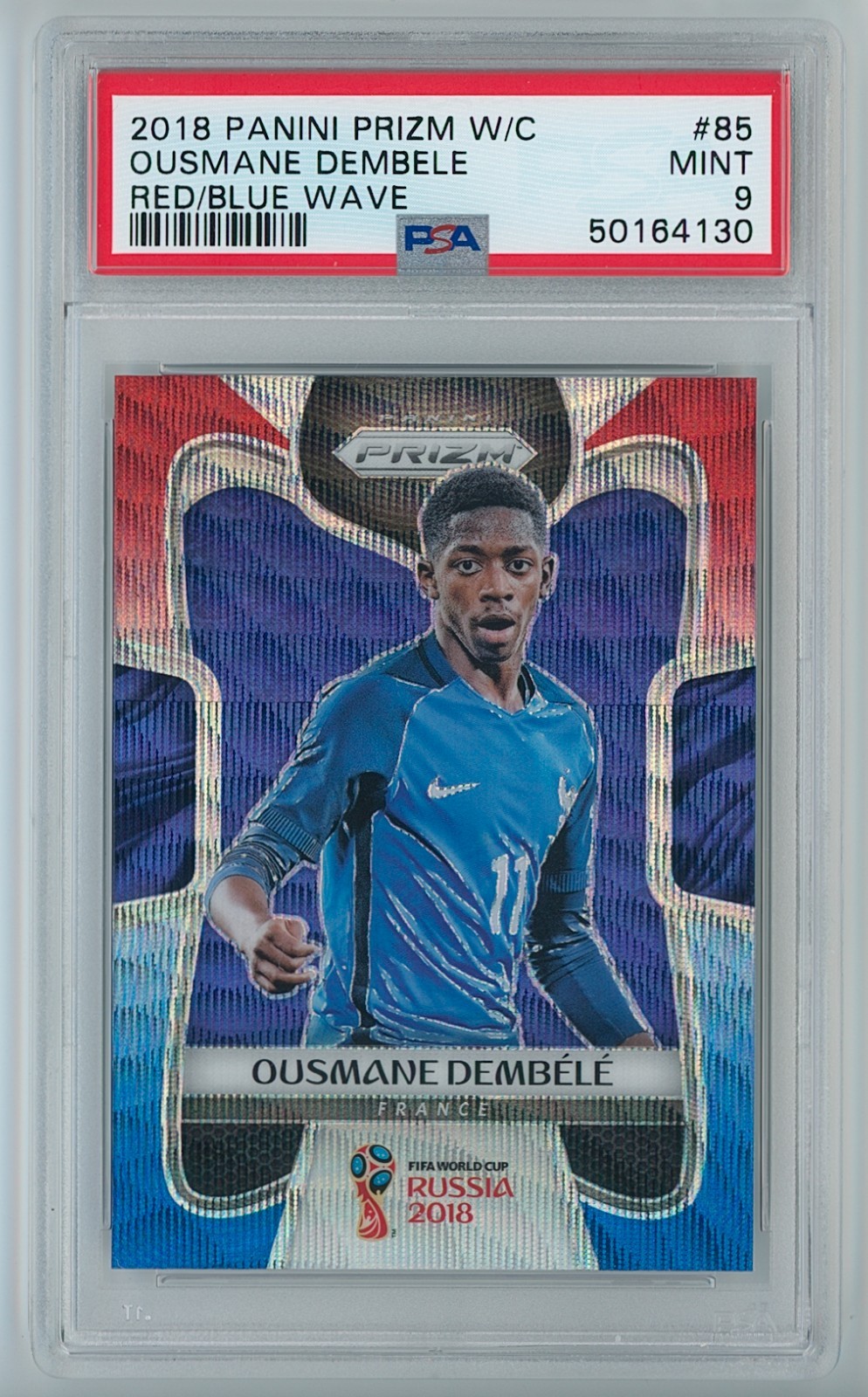2018 Prizm World Cup Ousmane Dembele Red Blue Wave #85 PSA 9 RC! Ballon D'or