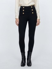 Zara Gold Button High Rise Pants Sz S Black Stretch Skinny Military Leggings