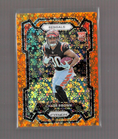 2023 Panini Prizm Football #318 Chase Brown RC Orange Disco Parallel Bengals