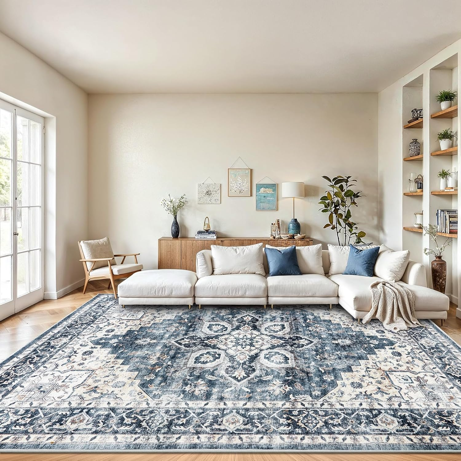 8X10 Washable Area Rug, Low-Profile with Non-Slip Backing & Durable Edge Binding