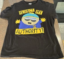 South Park Cop Cartman Respect My Authority T Shirt Black Mens XL