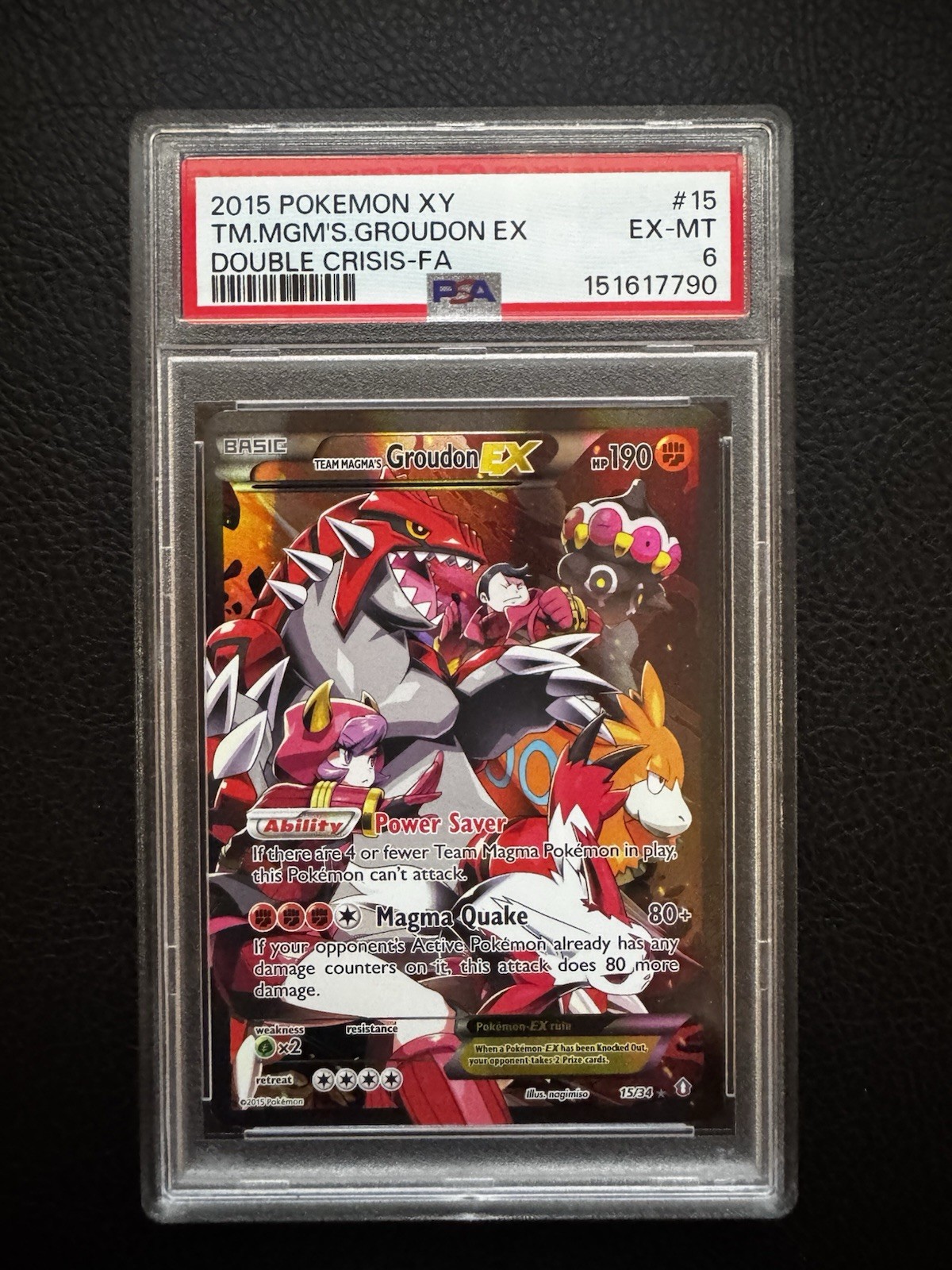 TEAM MAGMA'S GROUDON EX 2015 XY DOUBLE CRISIS FULL ART #15/34 PSA 6