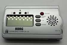 Korg GA-30 Ultra Compact Guitar and Bass Tuner Silver TESTED AND WORKS