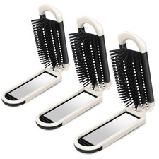 3pcs Mini Folding Hair Brush with Mirror Compact Travel Brush Set