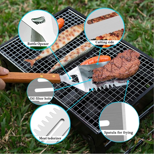 IMAGE Wooded BBQ Accessories Grilling Tools,Stainless Steel BBQ Tools Grill T... - Picture 4 of 9