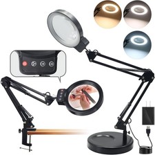 10X/20X Magnifying Glass with Light and Stand, LED Desk Magnifying Lamp with Bas