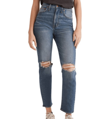 Madewell Jeans Women's 25 Blue The Perfect Vintage Crop Jean Ripped Knee