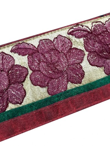 Vintage Saree Border India Decorative Trim Antique Embroidered Ribbon Silk Sari - Picture 5 of 7