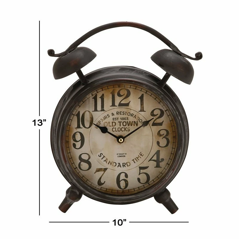  Leeds & Co 13"H x 10"W Black Metal Vintage Table Alarm Style Large Clock - Image 4 of 4