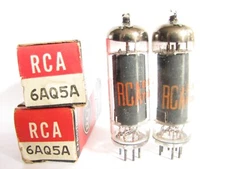 PAIR 1960s RCA 6AQ5A Beam Power Amplifier (EL90) Tubes - NOS / New In Boxes