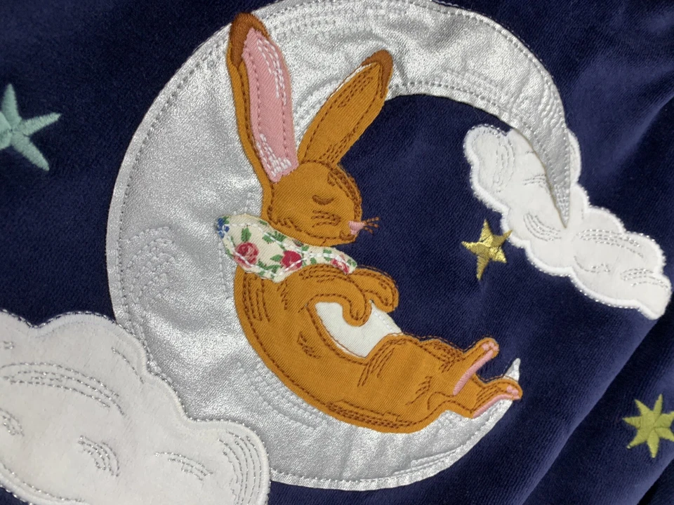 Nuevo con etiquetas Vestido Mini Boden Niñas 4-5 Azul Terciopelo Manga Larga Conejito en Luna Apliques Foto 3 de 4