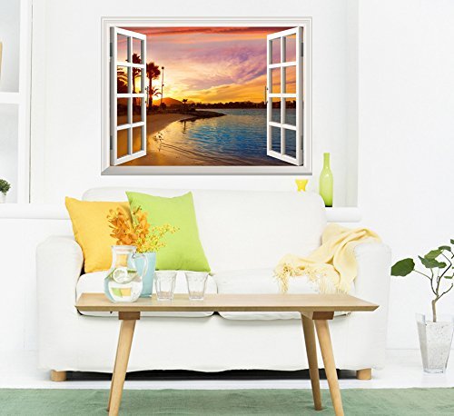 Wall Mural - Tropical Beach View at Sunset | Window View Wall Decor - 36"x48" - Picture 3 of 6