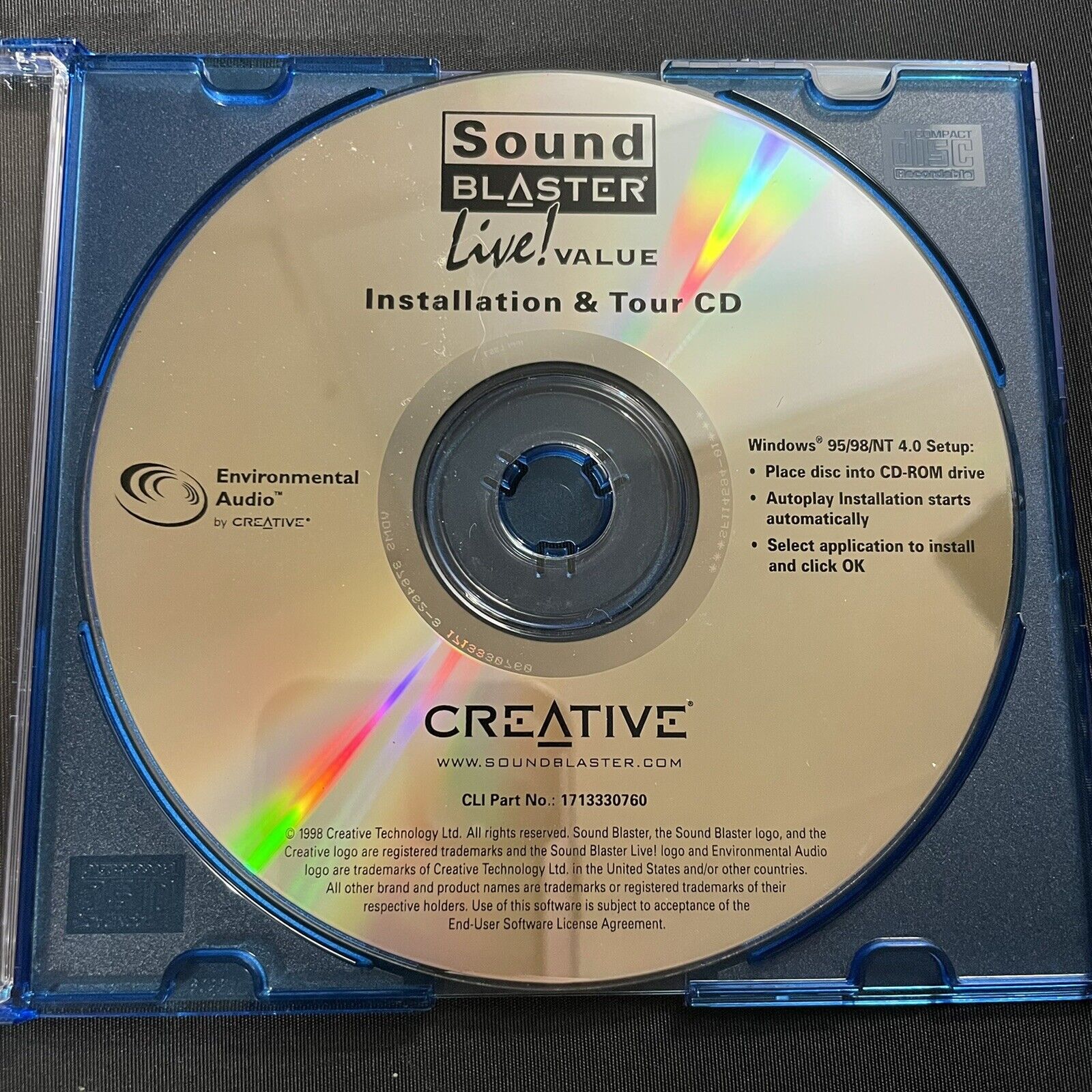 Creative Technology Sound Blaster Live Installation And Tour CD Disc Vtg 1998