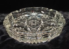Heavy Thick Clear Cut Glass Round Ashtray 