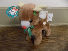 9" Vtg Christmas Jerry Elsner REINDEER w/ Red Nose White Spots plush toy w/ Tag