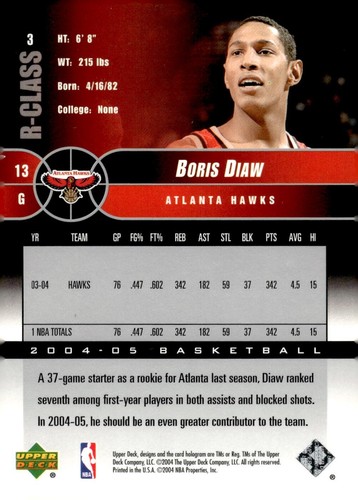 2004 Upper Deck R-Class Basketball Card #3 Boris Diaw Atlanta Hawks - Picture 2 of 2