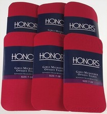 6 Pairs Red Scarlet Honors Girls Microfiber Opaque Tights Med Supersoft Made US