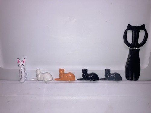 Cat Lady Cat 3D Refrigerator Magnets, Cat 2pc Scissor Magnet, Cat Clip Lot of 6