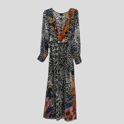 Spy Zone Exchange Dress Women s Size Unknown Animal Floral Print Sheer Maxi