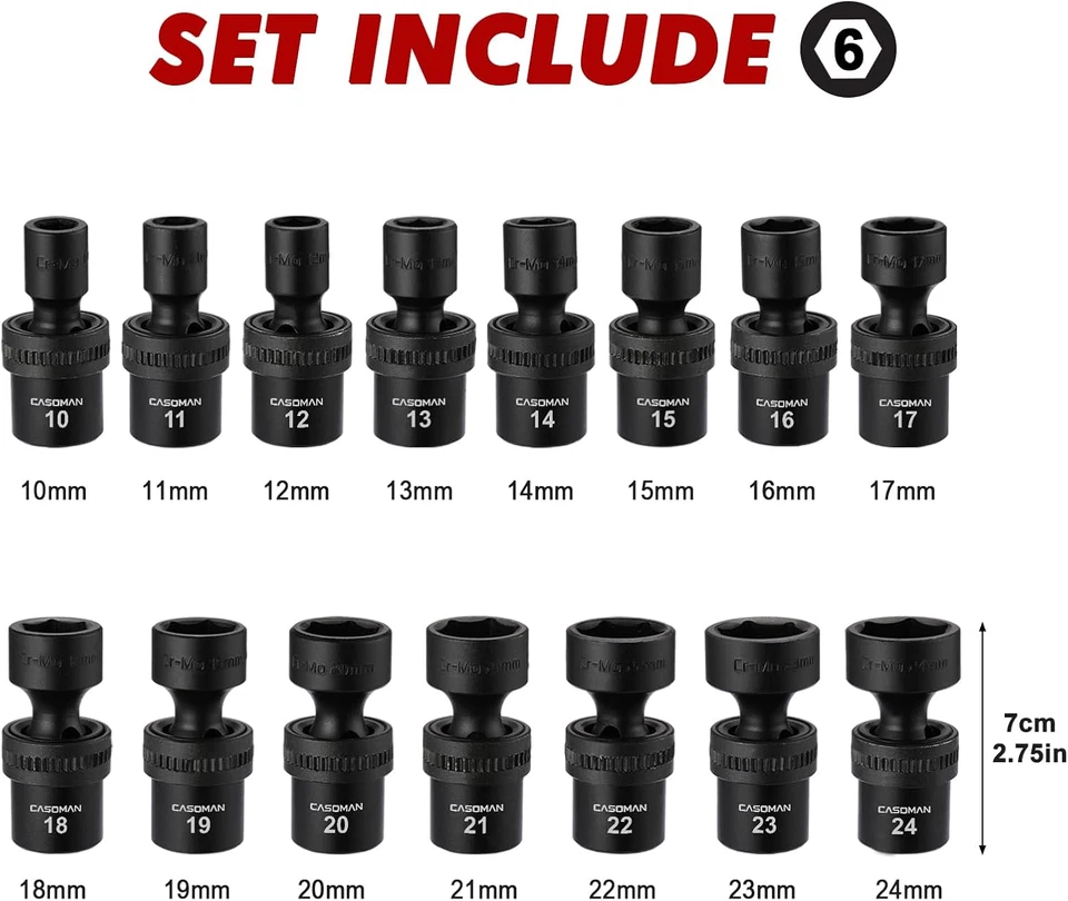 15 PCS 1/2" Drive Standard Universal Impact Socket Set, 6 Point, Metric,10-24Mm - Image 3 of 4