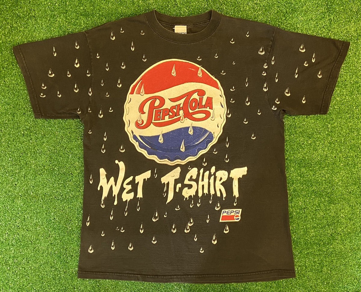 Vintage Pepsi Cola Wet T-Shirt Mega Print Shirt Size Large