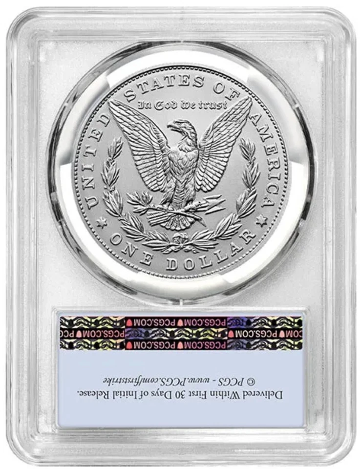 2023-P $1 MORGAN DOLLAR PCGS MS70 First Strike US Flag Label Silver Coin. - Image 4 of 4