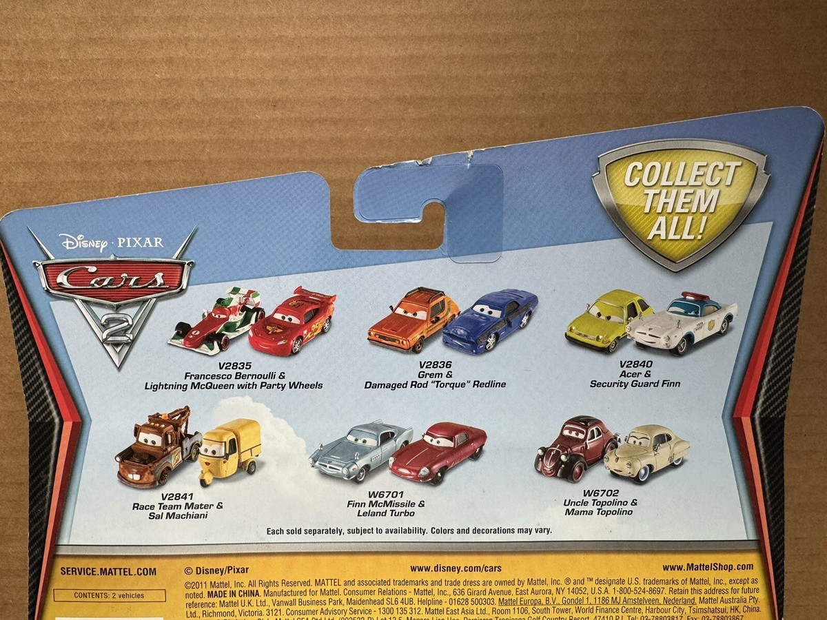 Cars Mattel　ミニカー　フィン　マックミサイル　リーランド　ターボ フィンマックミサイルからリーランドターボ。カーズ2序盤から