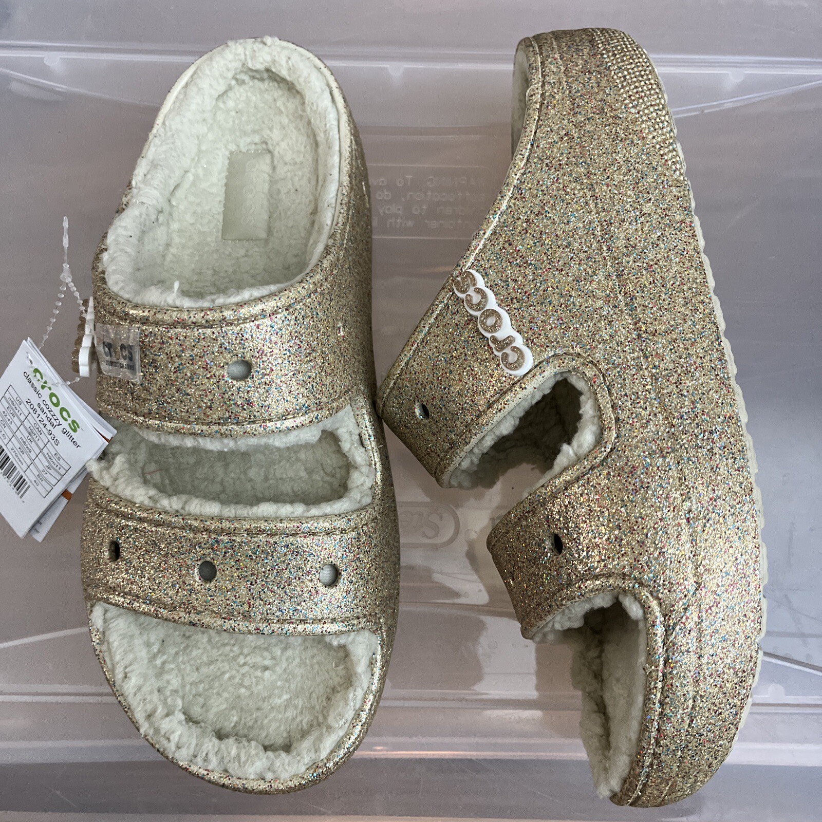 CROCS Womens CLASSIC COZZZY GLITTER II SANDAL 208979 STUCCO GOLD US Sz W 11 M 9