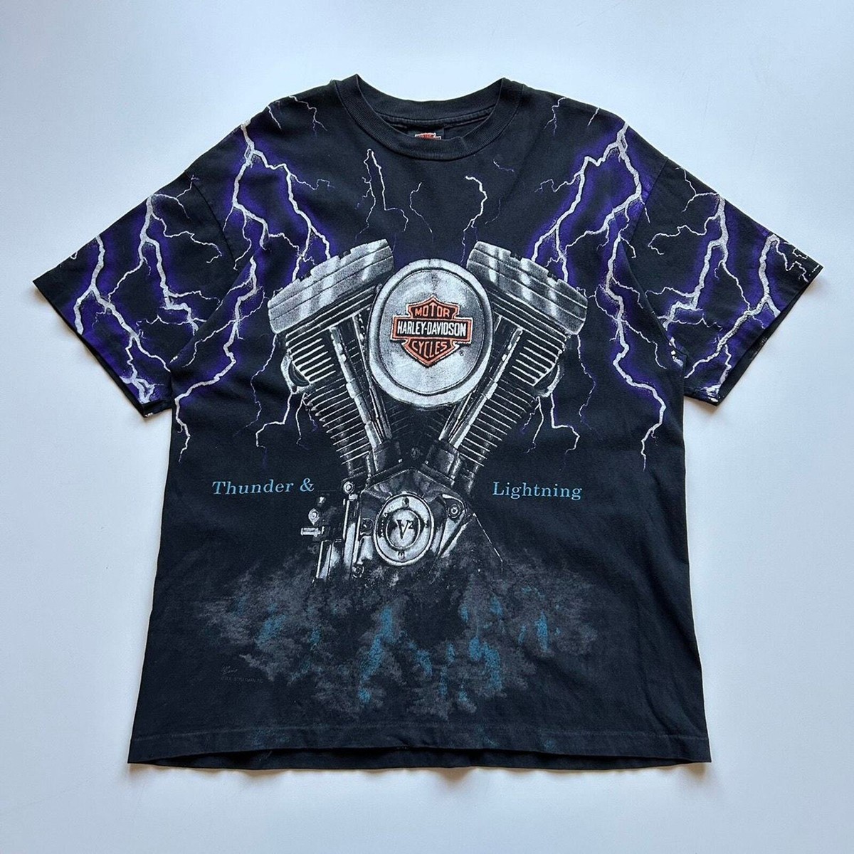 Vintage 90s Harley Davidson Lightning & Thunder All Over Vintage 90s Harley Davidson Lightning & Thunder All Over