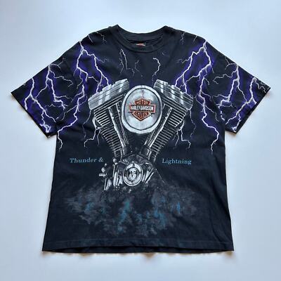 Vintage 90s Harley Davidson Lightning & Thunder All Over Vintage 90s Harley Davidson Lightning & Thunder All Over