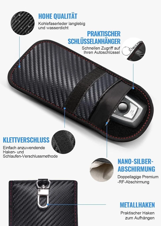 2x Auto Schlüsseltasche Keyless Go Diebstahlschutz RFID Blocker Etui Hülle - Bild 3 von 4