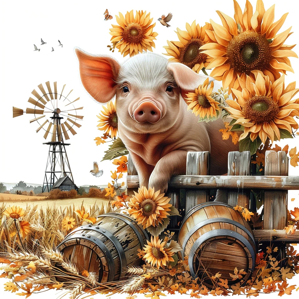 Wandbild Schwein Bauernhof Herbst Landschaft Deko Bild Tiere Wanddeko Wandfliese - Bild 1 von 1