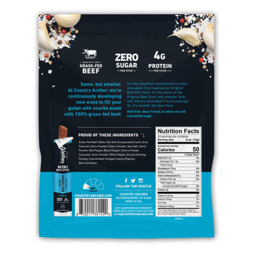 Country Archer Original Mini Beef Sticks Grass Fed ZERO Sugar Paleo *24 pk - Picture 2 of 5