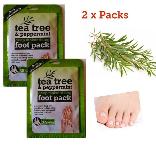 2 TEA TREE AND PEPPERMINT DEEP MOISTURISING HAND FOOT PACKS GLOVES SOCKS CHAPPED - Picture 7 of 8