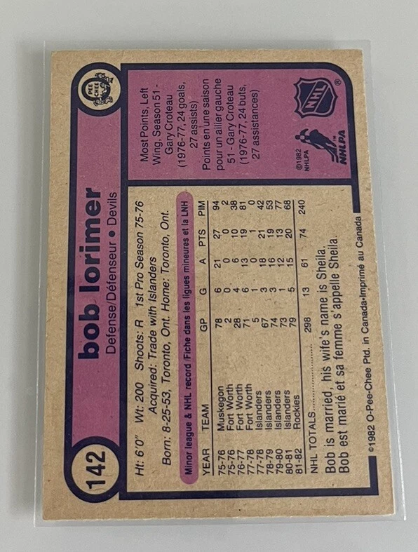 1982-83 O-Pee-Chee Bob Lorimer #142 Auto Autograph Signed New Jersey Devils - Image 2 of 2