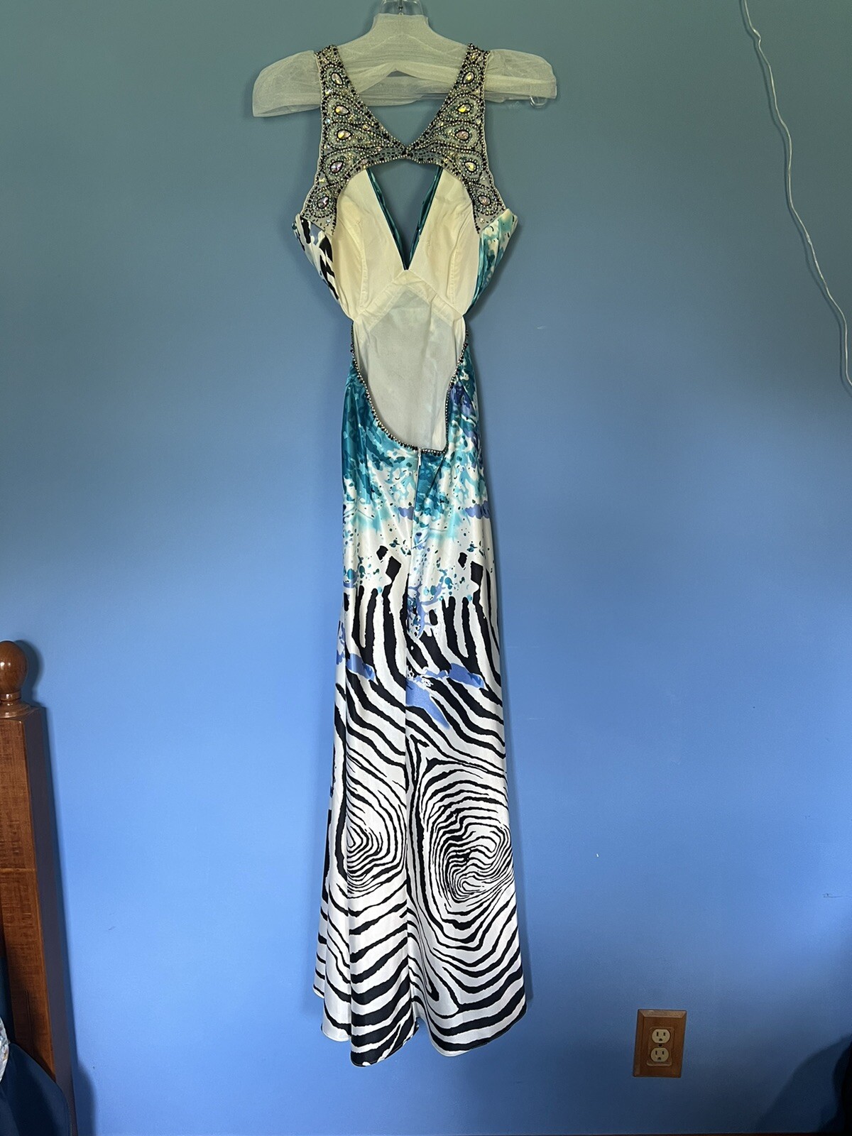 Xcite Strapless Blue Splatter Zebra Print Prom Dr… - image 2