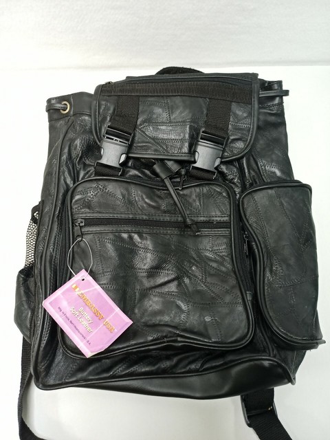 black soft leather backpack