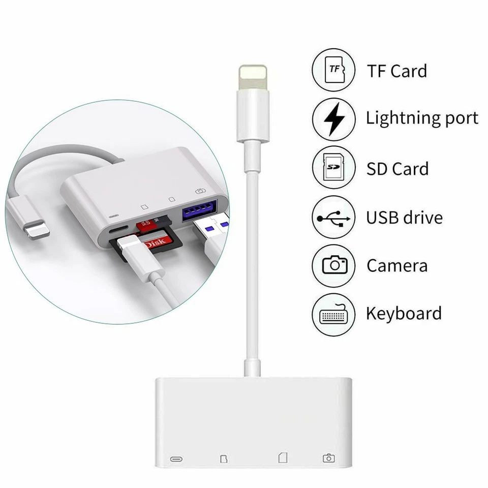 4 in 1 USB to TF SD Card Reader Adapter USB Camera Micro SD Slot for iPhone iPad - Image 2 of 4