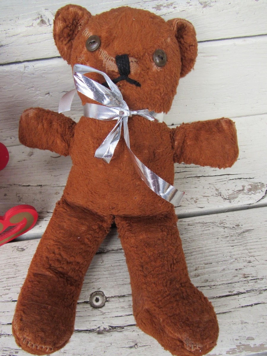 VINTAGE TEDDY BEAR RED BROWN PLUSH SEWING BUTTON EYES 195OS 60S