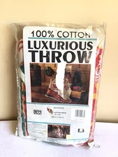 Vtg 1991 Crown Crafts Luxurious Throw Ho Ho Ho Christmas Santa Claus Blanket