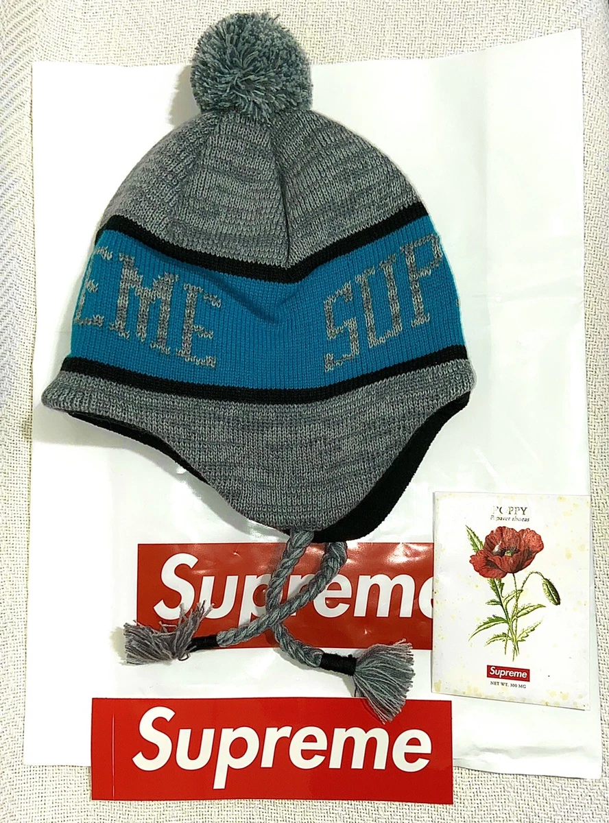 NWT Supreme Men’s Heathered Earflap Beanie Gray & Blue