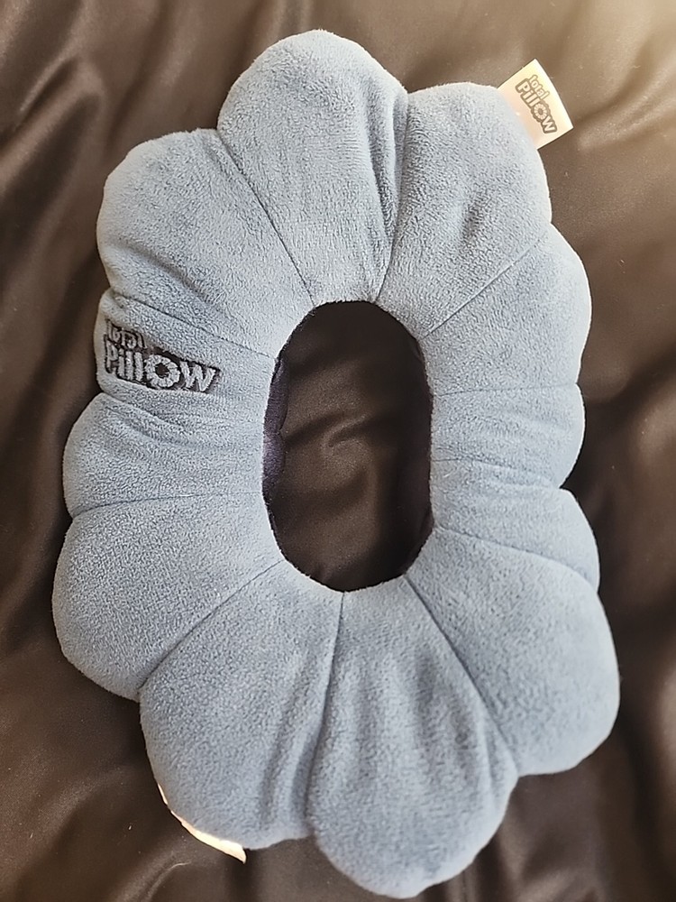 Total Pillow Airplane Travel Neck Support in Soft Brushed Blue Microfiber