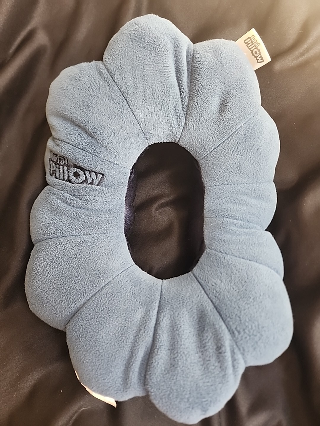 Total Pillow Airplane Travel Neck Support in Soft Brushed Blue Microfiber-image