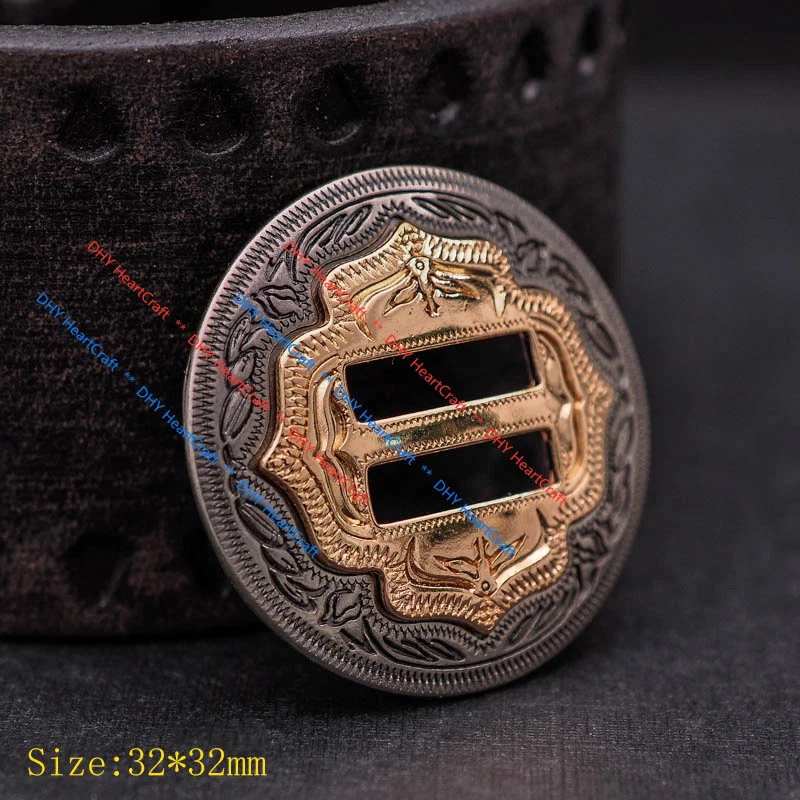 5X Western Gold Sliver Engraved Leathercraft Slotted Conchos For Saddles 1-1/4" - Image 2 of 4