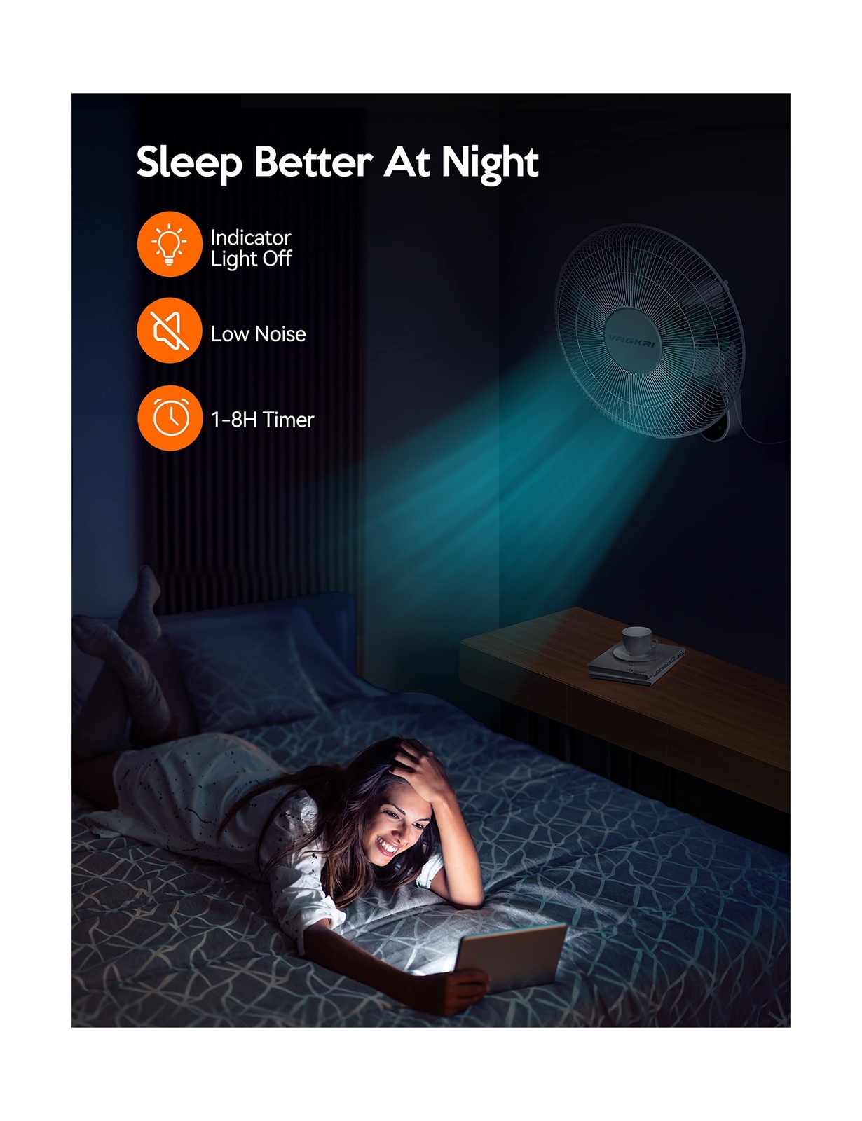 VAGKRI Wall Mount Fan, 16 Inch Wall Fan with 5 Blades, 5 Speeds, 8 Hour