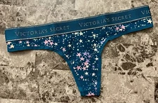 NWT VICTORIA'S SECRET BLUE PURPLE PINK STAR LOGO THICK WAISTBAND THONG PANTIES