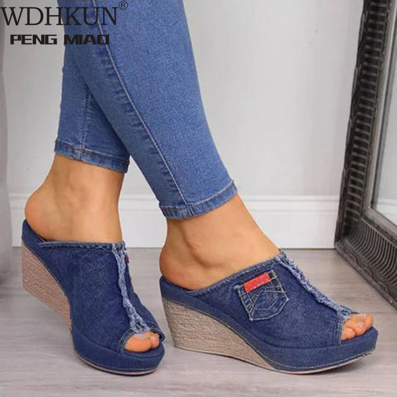 Zapatos de Plataformas de Mujer Sandalias de Jeans Casuales